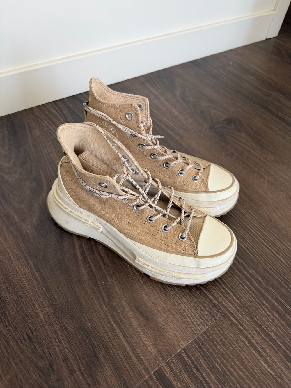 Converse High-Top Platform Sneakers in Beige